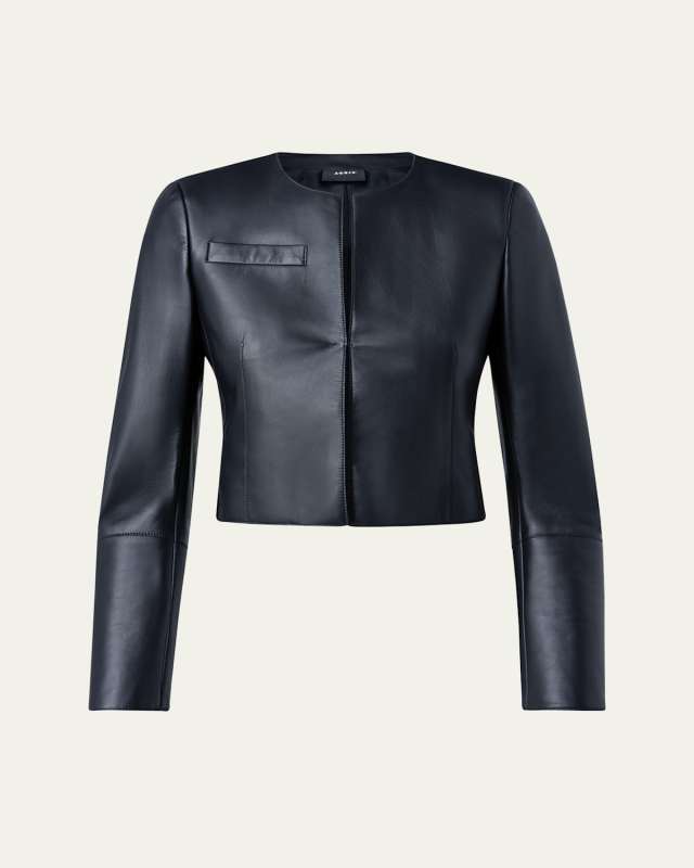 Hasso Cropped Napa Leather Jacket, Black